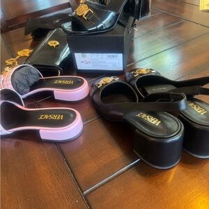 Versace Black and Pink Heeled Sandals